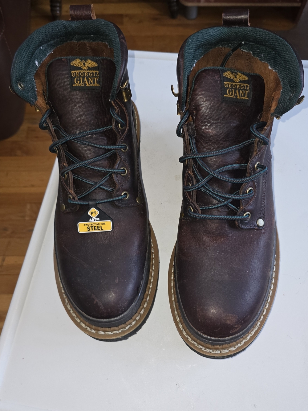 George Brown Leather Work Boots with Green Collar
